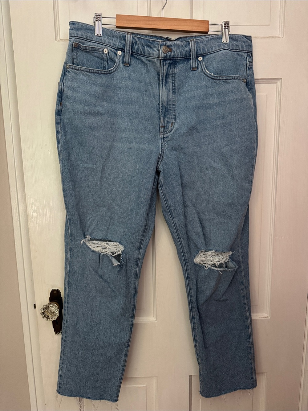 Madewell The Perfect Vintage Jean Faded Light Blue Denim Jeans Raw Hem Size 32